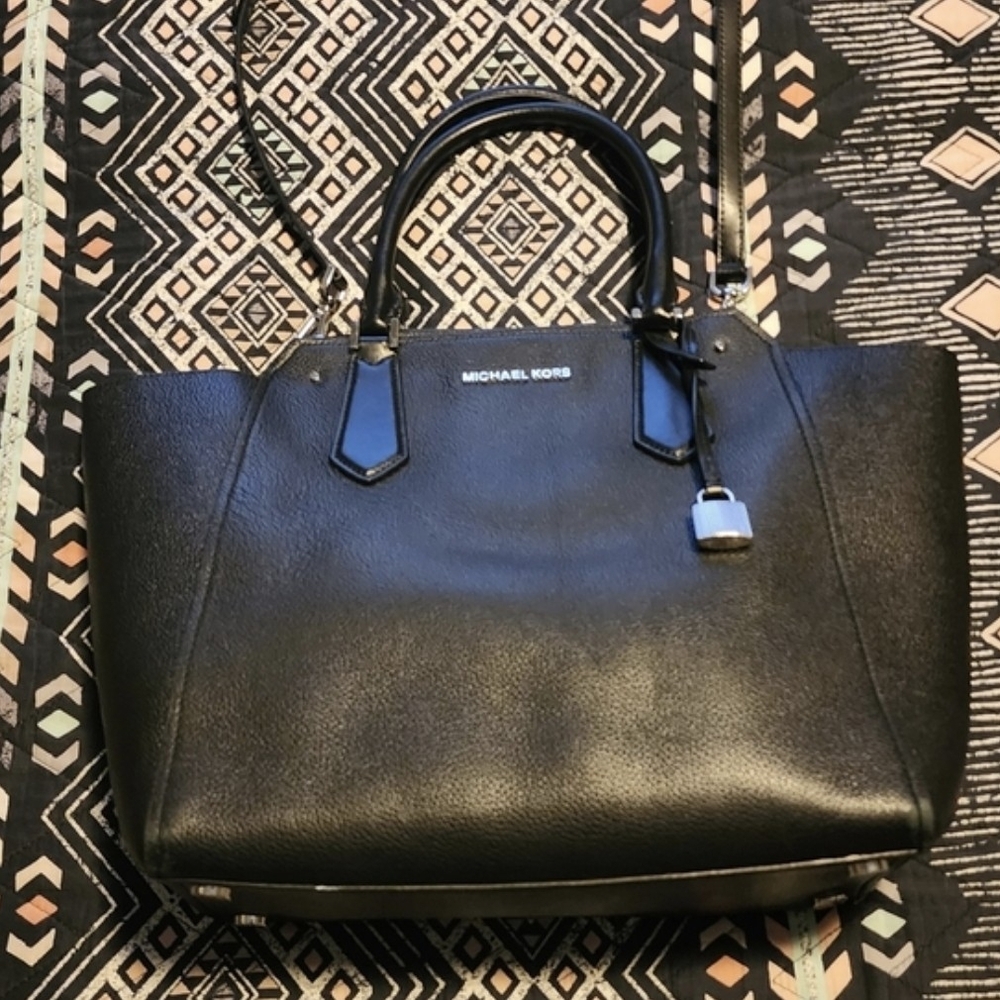 LARGE Michael Kors Hayes North/South Leather Satchel With Silver Hardware